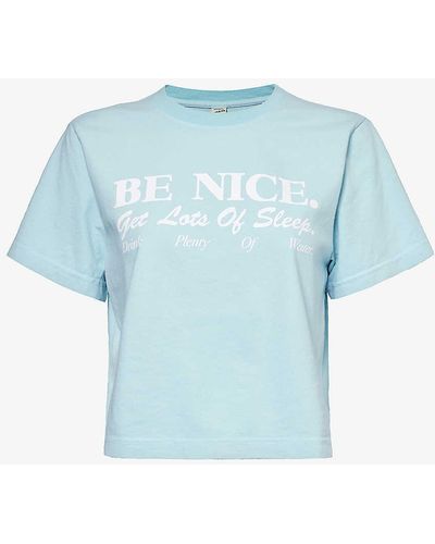 Sporty & Rich Be Nice Text-print Cotton-jersey T-shirt - Blue