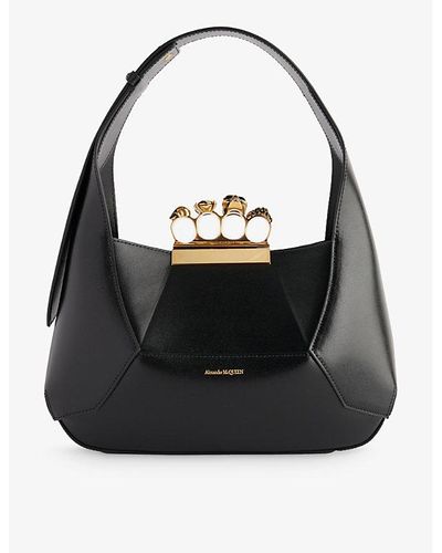Alexander McQueen The Jeweled Hobo Leather Bag - Black