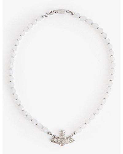 Vivienne Westwood Messaline Silver-tone Brass And Crystal-embellished Choker Necklace - White