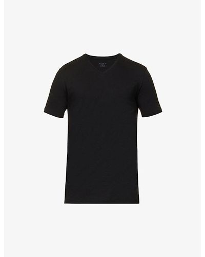 FALKE Regular-fit V-neck Stretch-cotton T-shirt - Black