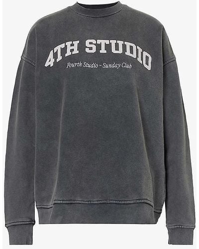 4th & Reckless Logo-print Acid-wash Cotton-jersey Sweatshirt - Grey