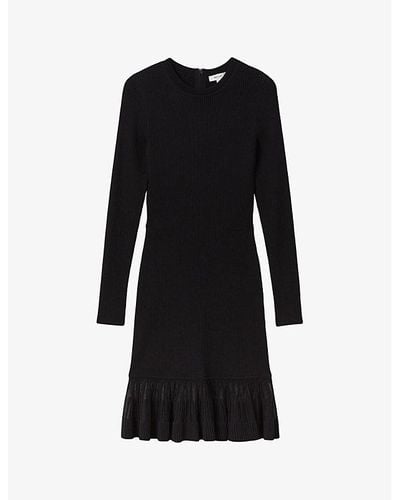Reiss Sheer Pleated-panel Stretch-knit Mini Dress - Black
