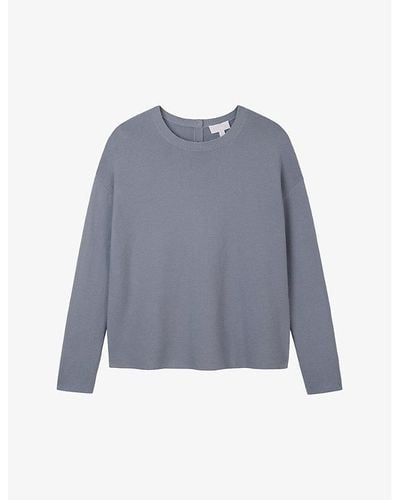 The White Company Textured Stitch Button-back Cotton Sweater X - Blue