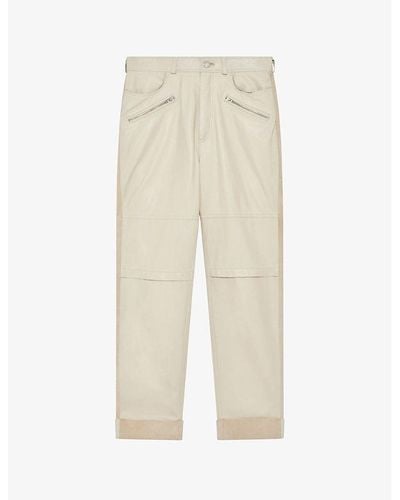 IRO Aysel Zip-embellished Straight-leg Mid-rise Leather Pants - Natural