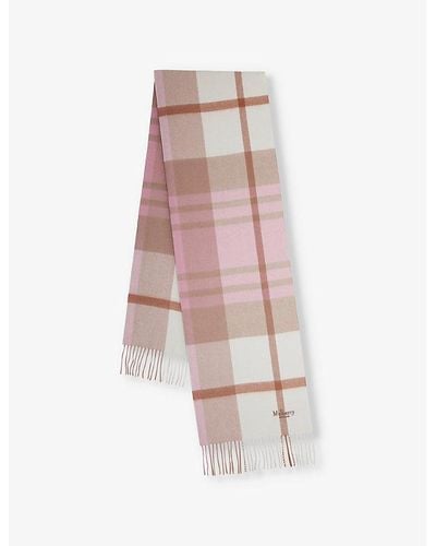 Mulberry Check-pattern Logo-embroidered Wool Scarf - Pink