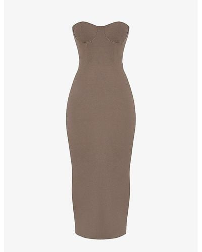 House Of Cb Lucia Corseted Stretch-woven Maxi Dress - Brown