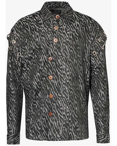 LABRUM LONDON Abstract-print Long-sleeved Regular-fit Woven-blend Shirt - Grey
