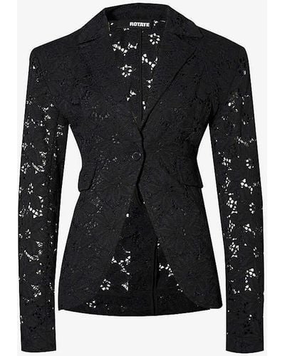 ROTATE BIRGER CHRISTENSEN Floral-embroidered Notch-lapel Woven Blazer - Black