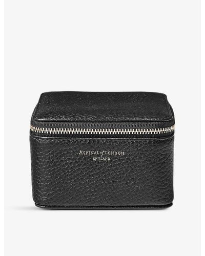 Aspinal of London Logo-print Grained-leather Watch And Ring Box - Black