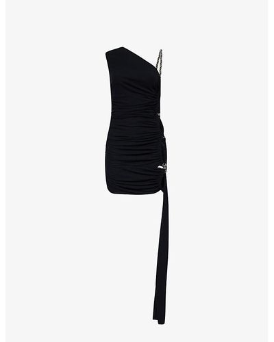 Dion Lee Asymmetric-neck Bead-embellished Woven Mini Dress - Black