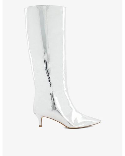 Dune Smooth Kitten-heel Metallic Leather Knee-high Boots - White