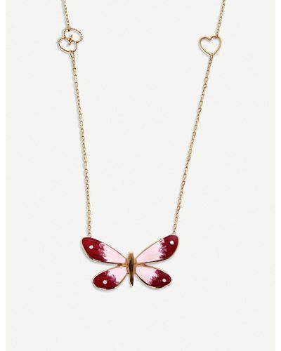 Gucci Flora 18ct Rose Gold Butterfly Necklace - Metallic
