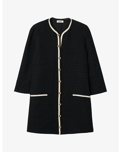 Sandro Eva Wide-sleeve Tweed Cotton-blend Mini Dress - Black