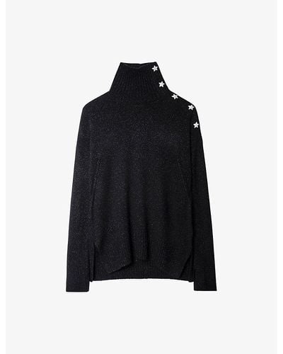 Zadig & Voltaire Alma Contrast Button Cashmere Sweater - Black