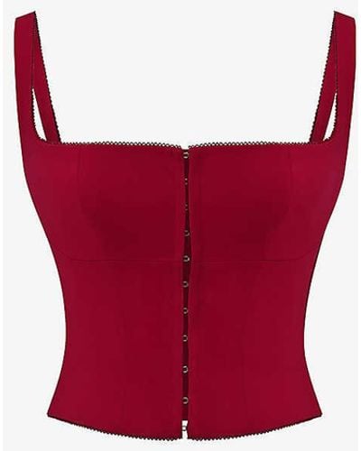 House Of Cb Pia Square-neck Stretch Cotton-blend Corset Top - Red