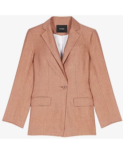 Maje Adjustable Buckle-fastened Single-breasted Linen-blend Jacket - Pink