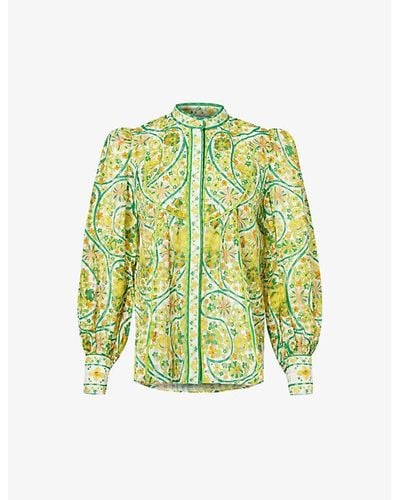 ALÉMAIS Rhonda Graphic-pattern Cotton And Silk-blend Blouse - Green