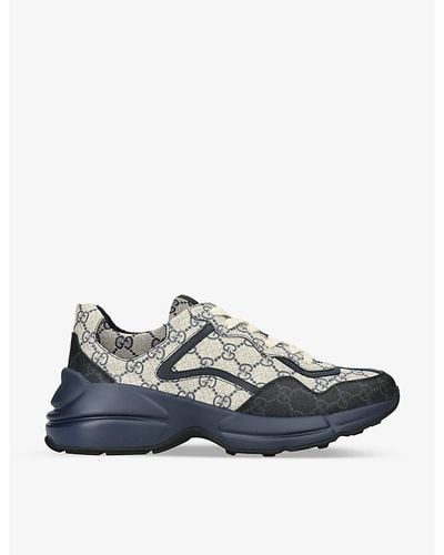 Gucci Rhyton gg-print Leather And Canvas Sneakers - Blue