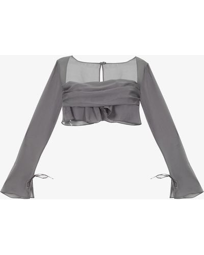 House Of Cb Athena Square-neck Semi-sheer Floaty Top - Grey