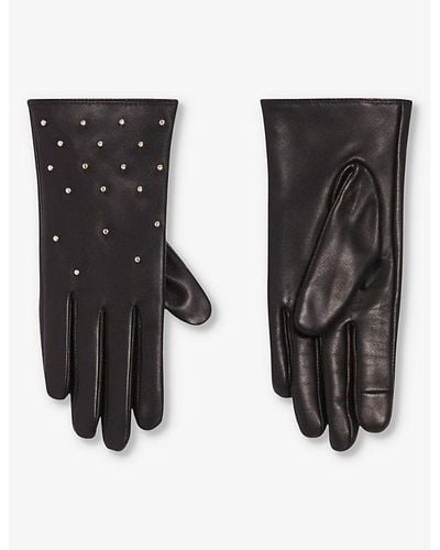 Claudie Pierlot Bonneterie Stud-embellished Leather Gloves - Black