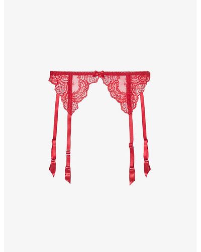Aubade Danse Des Sense Stretch-lace Suspenders - Red