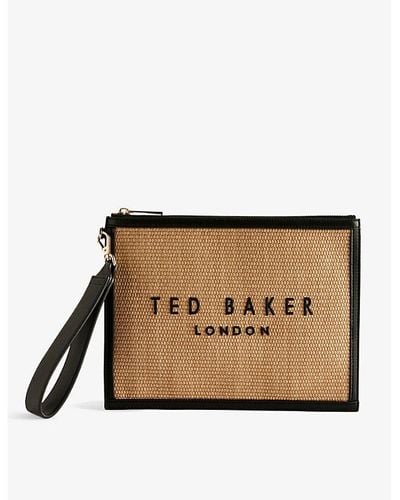 Ted Baker Pallmes Logo-embossed Faux-raffia Pouch - Natural