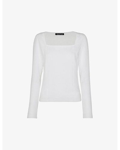 Whistles Square-neck Ribbed Stretch-cotton Top - White