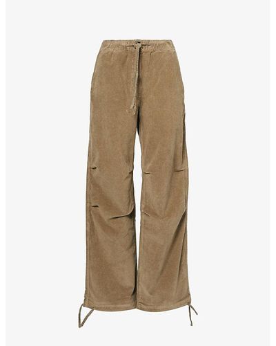 Ganni Corduroy Straight-leg High-rise Stretch Organic-cotton Pants - Natural
