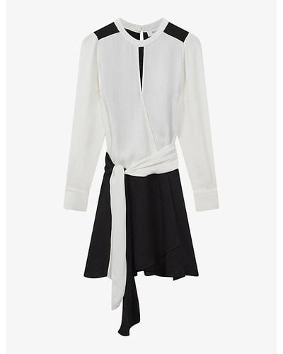 Reiss Sadie Colourblock Woven Mini Dress - White