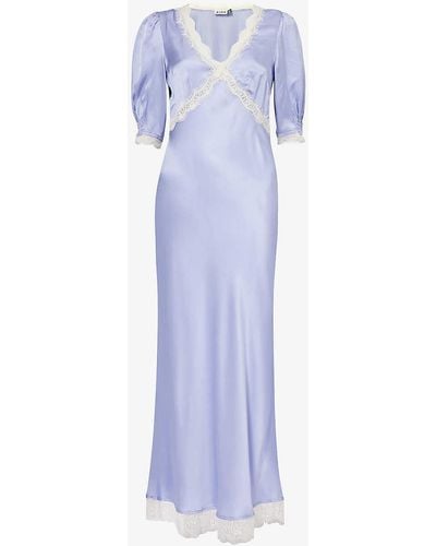 RIXO London Annina Lace-trim Satin Midi Dress - Blue