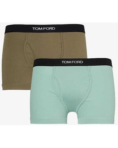 Tom Ford Branded-waistband Pack Of Two Stretch-cotton Boxer Briefs - Green