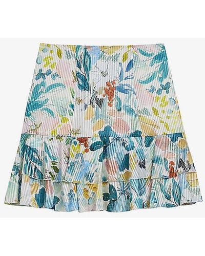 Ted Baker Pragsea Floral-print Tiered Woven Mini Skirt - Blue
