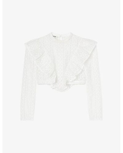 Sandro Broderie-anglaise Cropped Woven Top - White
