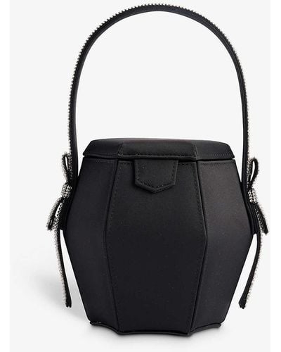 Kara Bow Crystal-embellished Satin Top-handle Bag - Black