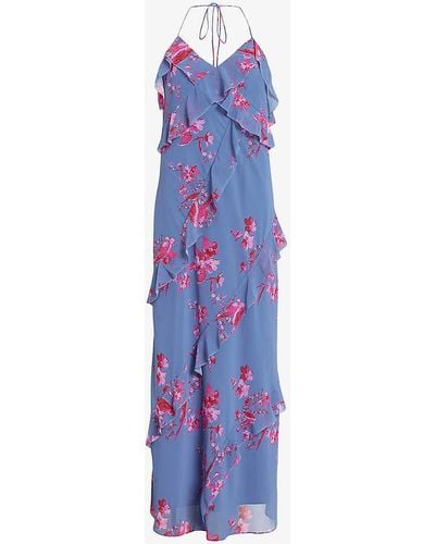 AllSaints Marina Floral-print Organic-cotton Maxi Dress - Purple