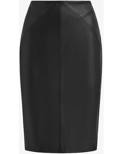 Reiss Raya High-rise Leather Pencil Midi Skirt - Black