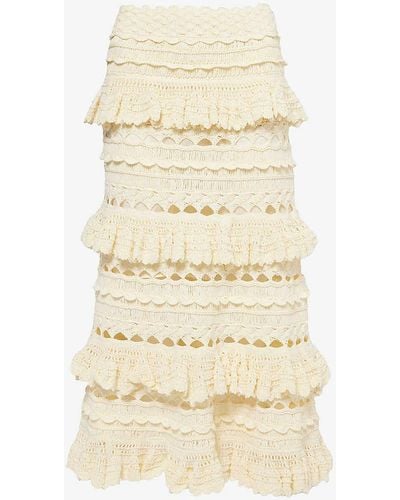 Zimmermann Waverly Ruffled Crochet Cotton Midi Skirt - Natural