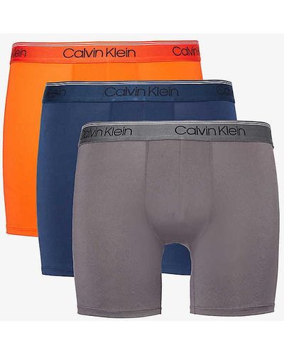 Calvin Klein Branded-waistband Pack Of Three Stretch-jersey Trunks - Blue