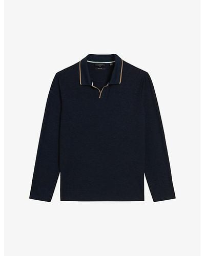 Ted Baker Vy Maste Open-collar Knitted Polo Shirt - Blue