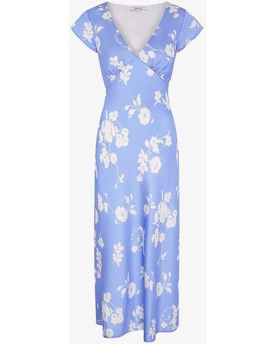 OMNES Woolf V-neck Short-sleeve Recycled-polyester Midi Dress - Blue