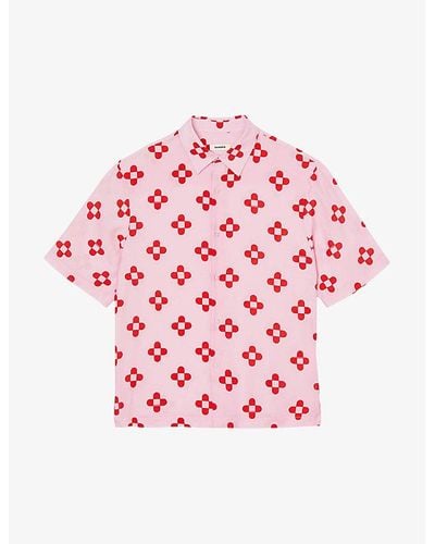 Sandro Flower-print Relaxed-fit Woven Shirt - Pink