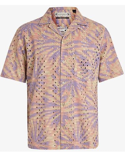 AllSaints Yukka Graphic-print Relaxed-fit Embroidered Cotton-blend Shirt X - Pink