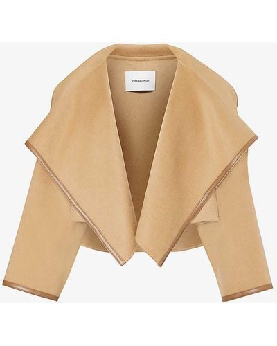 Yves Salomon Spread-collar Cropped Wool And Cashmere-blend Coat - Natural