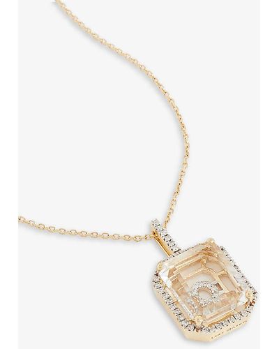 Mateo Secret O 14ct Yellow-gold, 0.28ct Diamond And Quartz Pendant Necklace - White