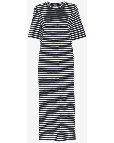 Whistles Stripe-print Short-sleeves Cotton Midi Dress - Blue