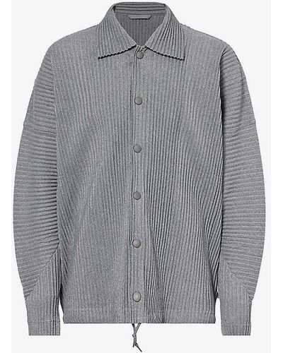 Homme Plissé Issey Miyake Pleated Spread-collar Knitted Jacket - Grey