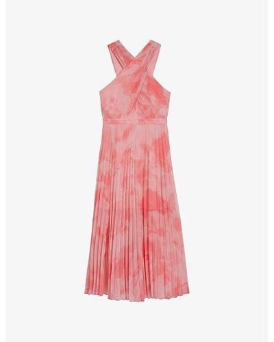 Ted Baker Mirelia Cross-front Pleated Woven Midi Dress - Pink