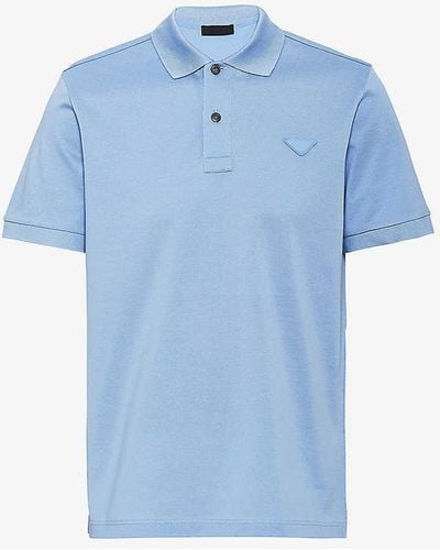 Prada Logo-badge Slim-fit Cotton-piqué Polo Shirt - Blue