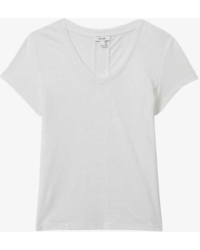 Reiss Lottie V-neck Short-sleeve Linen T-shirt - White