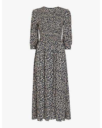 Whistles Cheetah-print Shirred Woven Midi Dress - Multicolor